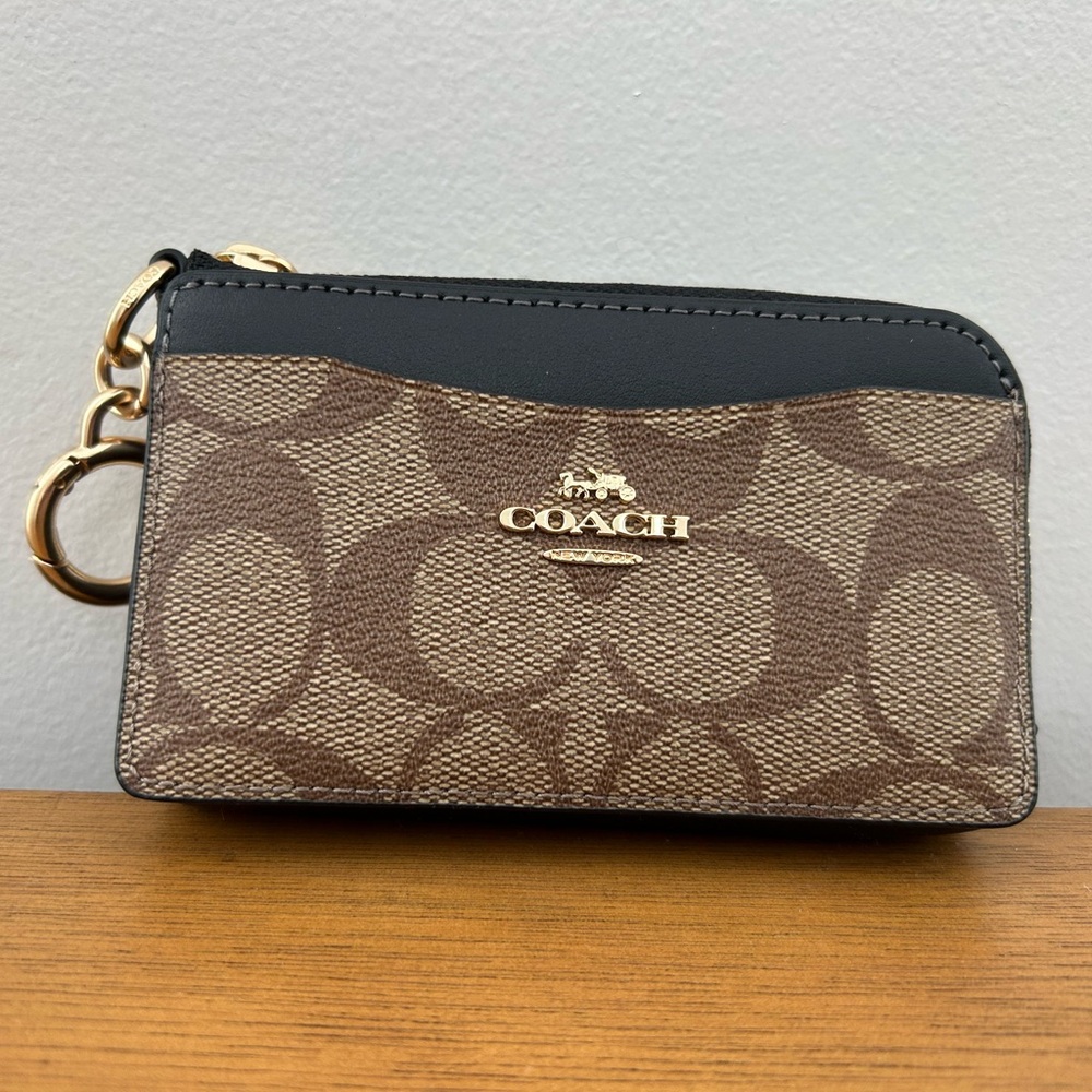 Coach Signature Brown and Black Key Pouch